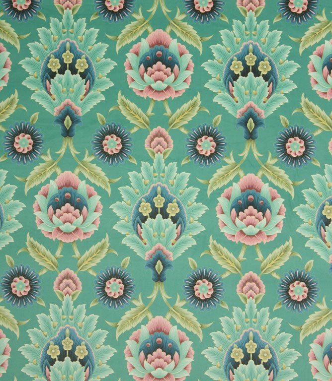 Folk Floral Velvet Fabric / Teal - Just Fabrics