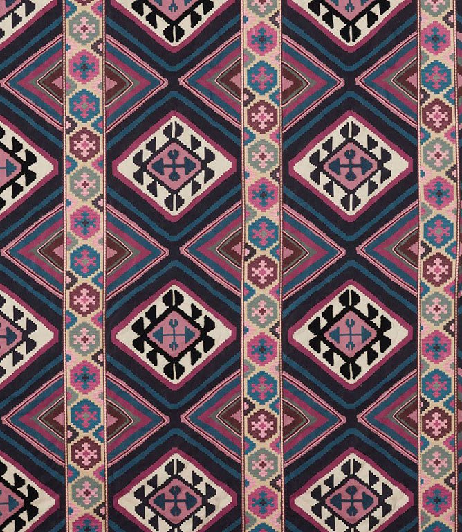 Dorothys Kilim Fabric / Barbed Berry / Indigo - Just Fabrics
