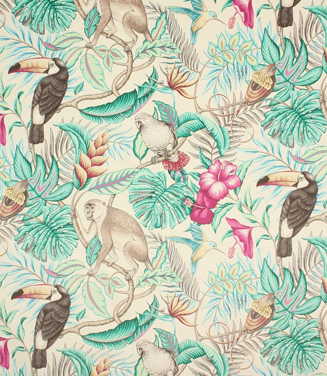 Rainforest Velvet Fabric / Aqua - Just Fabrics