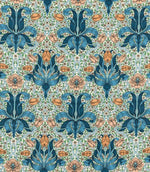 Spring Thicket Fabric / Paradise Blue / Peach - Just Fabrics