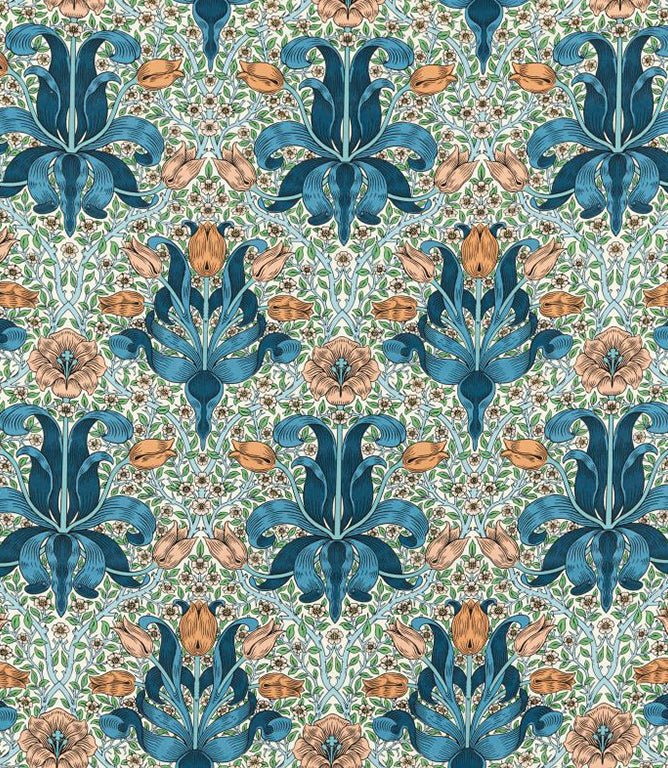 Spring Thicket Fabric / Paradise Blue / Peach - Just Fabrics