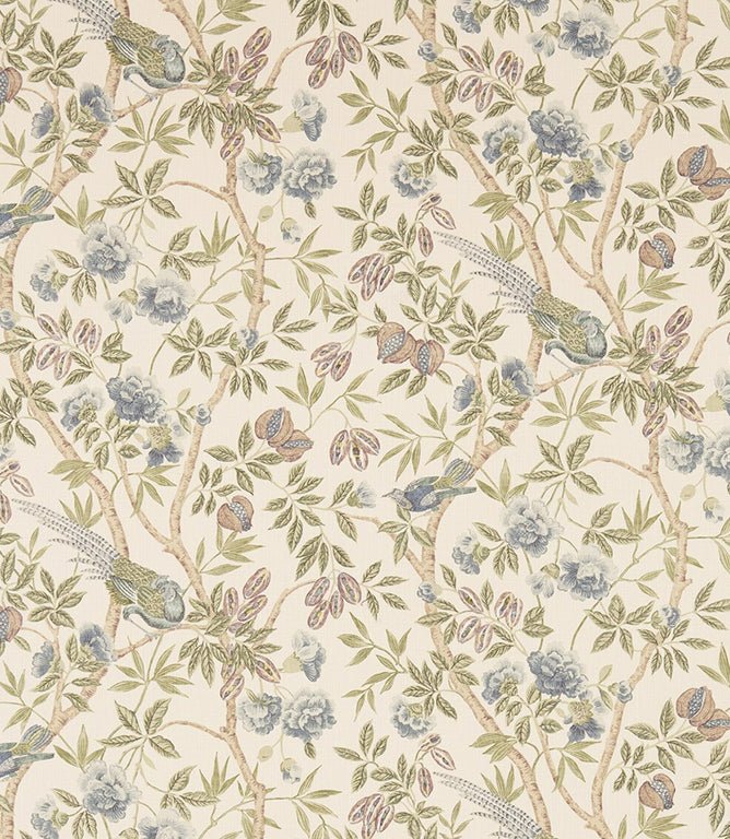 Abbeville Fabric / Blue / Ivory - Just Fabrics