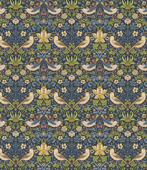 Strawberry Thief Oilcloth Fabric / Navy