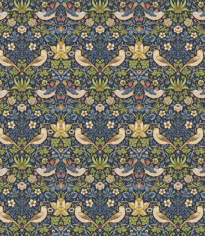 Strawberry Thief Oilcloth Fabric / Navy - Just Fabrics