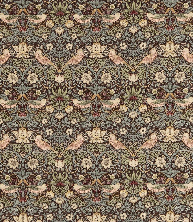 Strawberry Thief Fabric / Chocolate / Slate - Just Fabrics