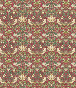 Strawberry Thief Oilcloth Fabric / Crimson