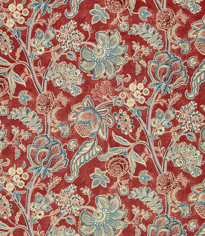 Shalimar Fabric / Ruby / Teal - Just Fabrics