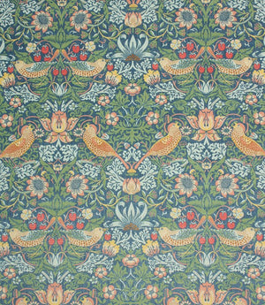 Strawberry Thief Linen Fabric / Blue