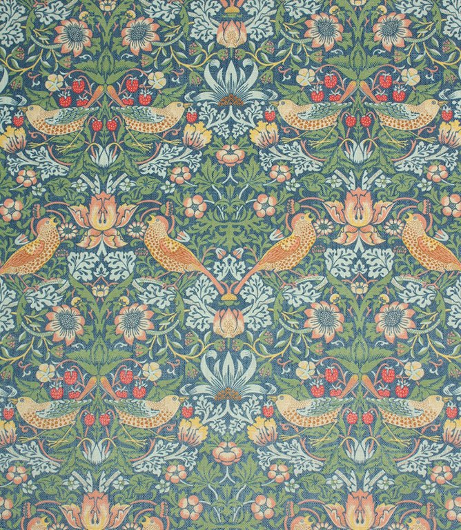 Strawberry Thief Linen Fabric / Blue - Just Fabrics