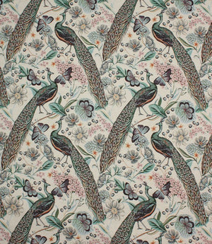 Peacock Chenille Tapestry Fabric / Cream