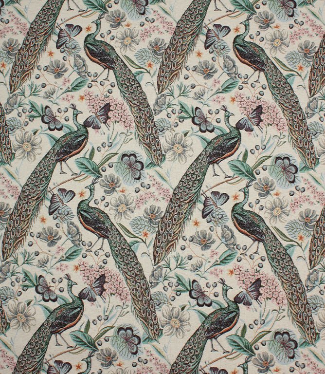 Peacock Chenille Tapestry Fabric / Cream - Just Fabrics