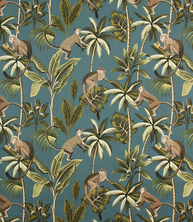 Mr Monkey Fabric / Teal - Just Fabrics