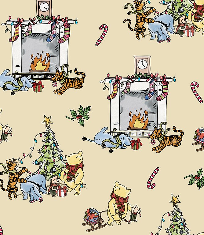 Pooh's Christmas Eve Fabric / Natural - Just Fabrics