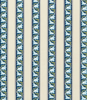 Red Car Stripe Fabric / Indigo / Linen