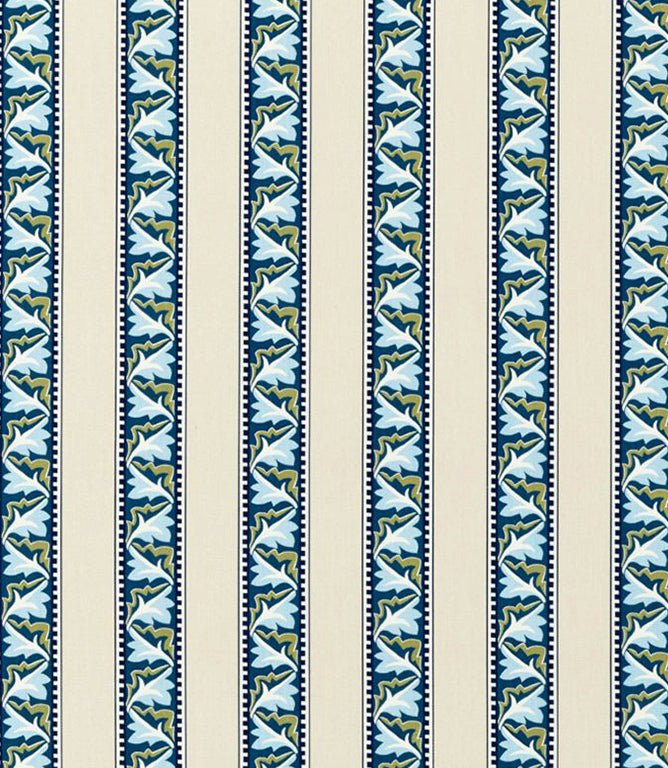 Red Car Stripe Fabric / Indigo / Linen - Just Fabrics