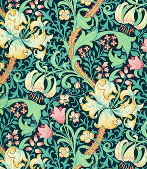 Golden Lily Velvet Fabric / Galactic Ink