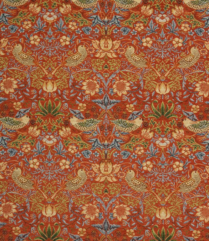 Strawberry Thief Chenille Tapestry Fabric / Burnt Orange - Just Fabrics
