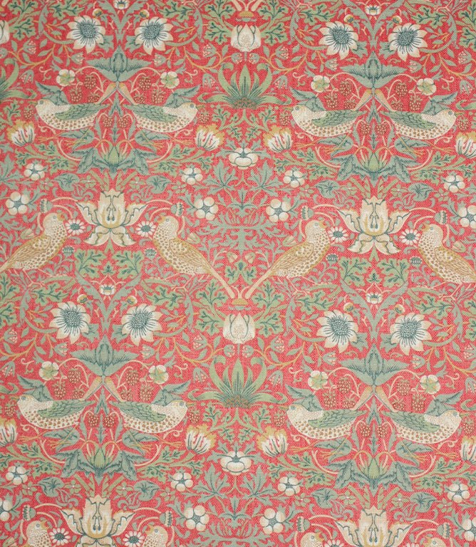 Strawberry Thief Linen Fabric / Crimson - Just Fabrics