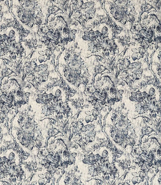 Fringed Tulip Toile Fabric / Woad - Just Fabrics