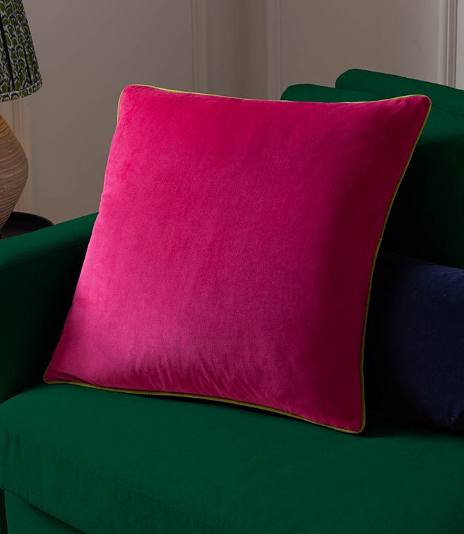 Meridian Hot Pink / Lime Velvet Cushion - Just Fabrics