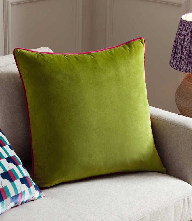 Meridian Lime / Hot Pink Velvet Cushion - Just Fabrics