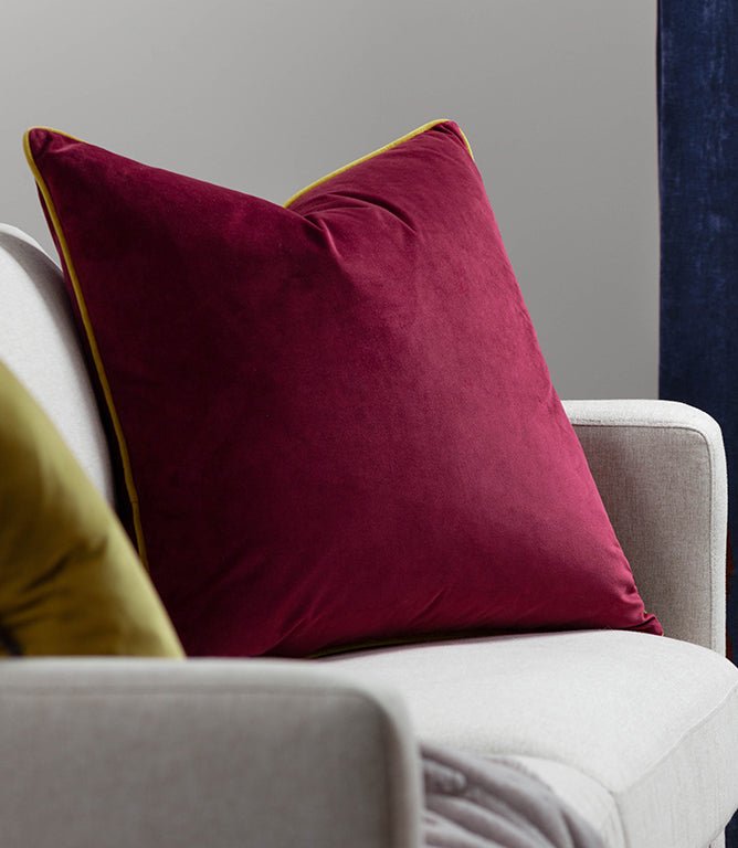 Meridian Maroon / Moss Velvet Cushion - Just Fabrics