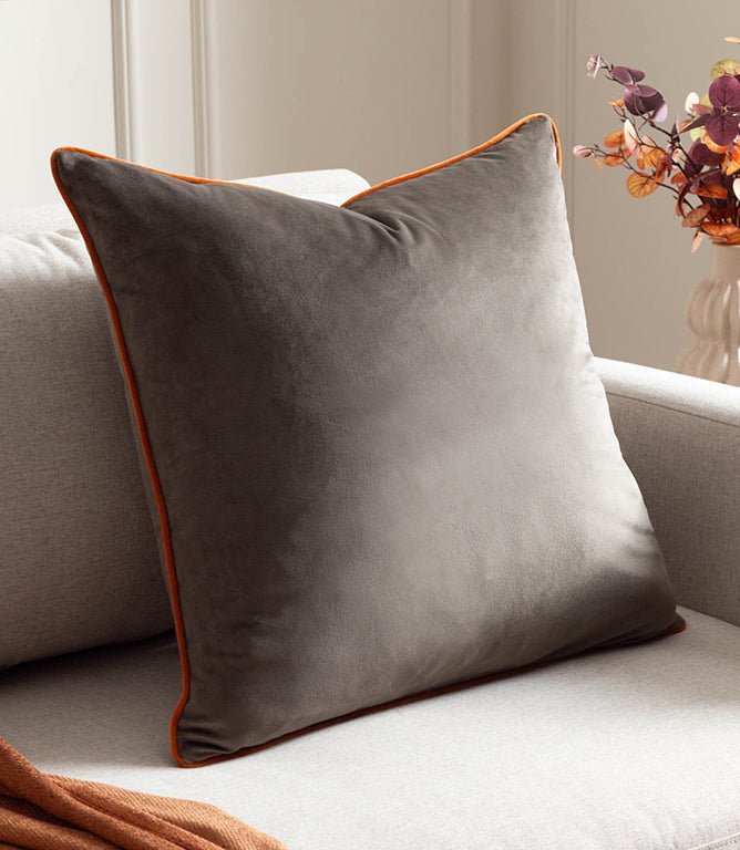 Meridian Mocha / Pumpkin Velvet Cushion - Just Fabrics