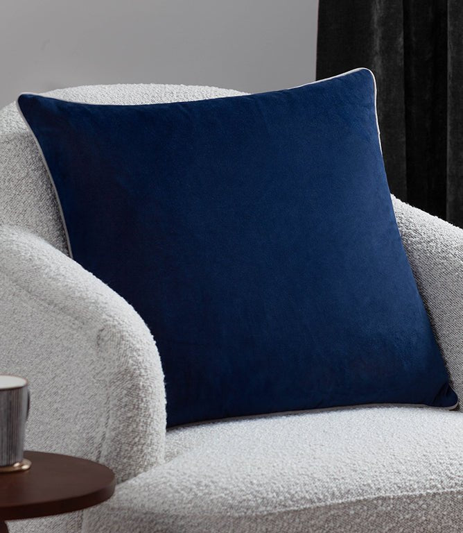 Meridian Navy / Silver Velvet Cushion - Just Fabrics