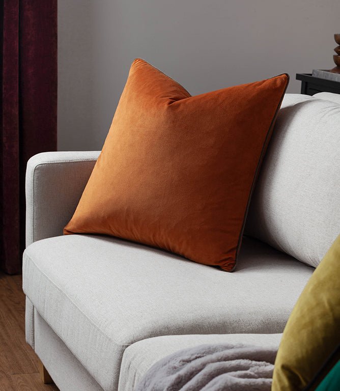 Meridian Pumpkin / Mocha Velvet Cushion - Just Fabrics