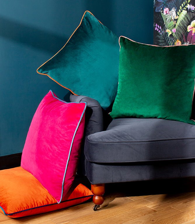Meridian Raspberry / Teal Velvet Cushion - Just Fabrics