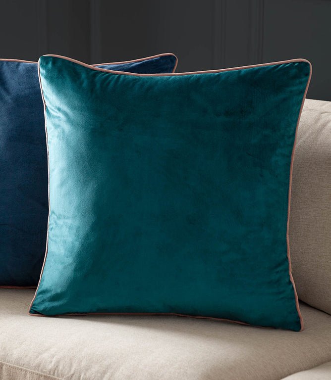 Meridian Teal / Blush Velvet Cushion - Just Fabrics
