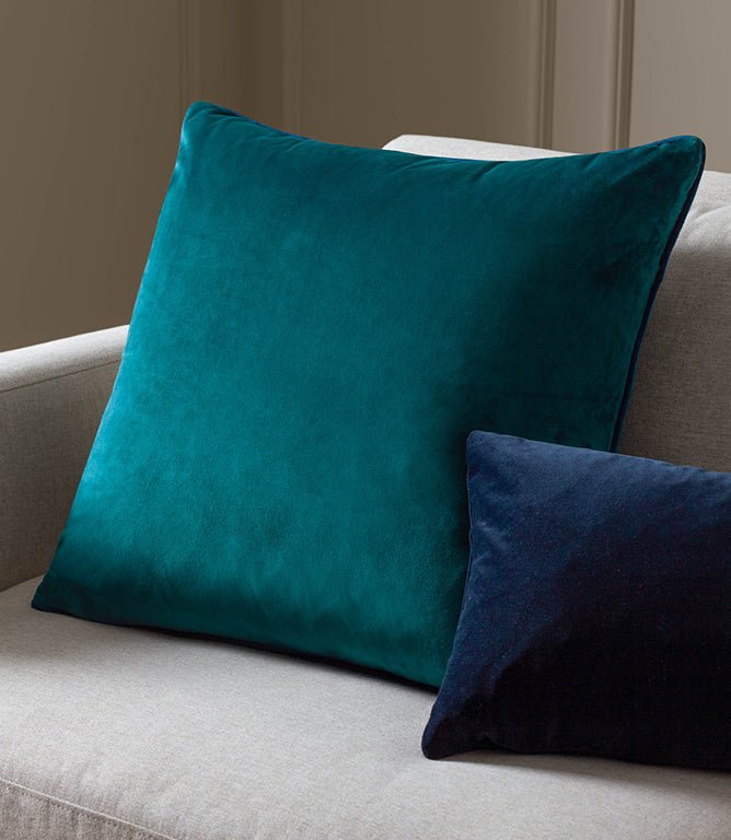 Meridian Teal / Navy Velvet Cushion - Just Fabrics