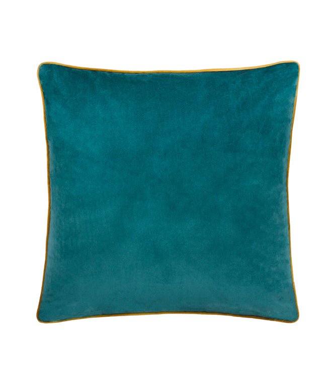 Meridian Teal / Ochre Velvet Cushion - Just Fabrics