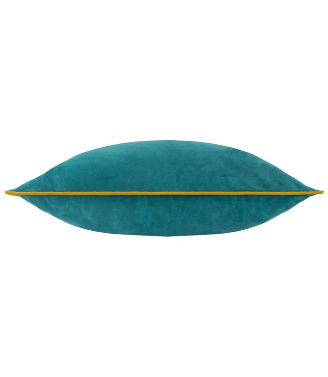 Meridian Teal / Ochre Velvet Cushion - Just Fabrics
