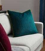 Meridian Teal / Ochre Velvet Cushion - Just Fabrics