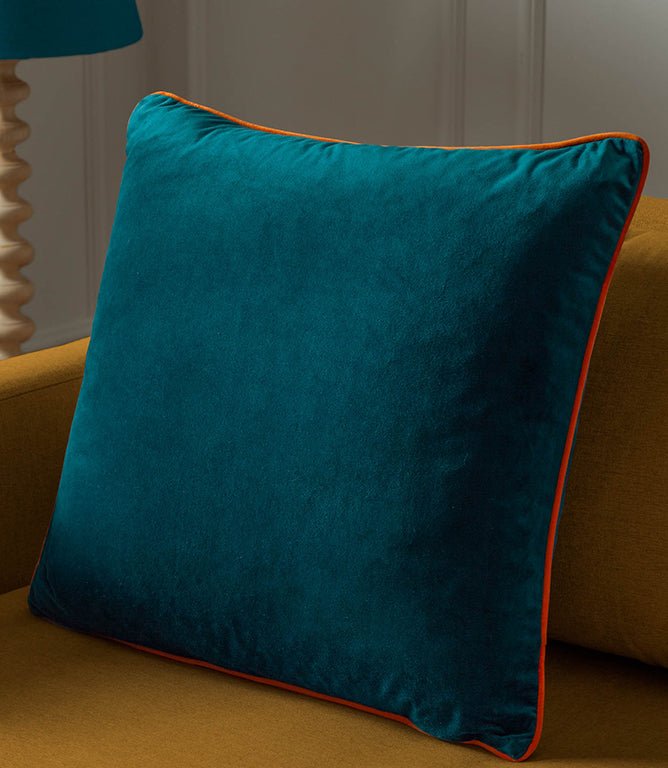 Meridian Teal / Tiger Velvet Cushion - Just Fabrics