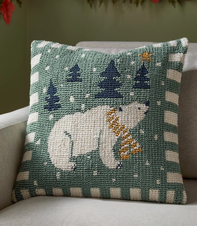 Christmas Cushions - Polar Bear Tufted Frosty Blue