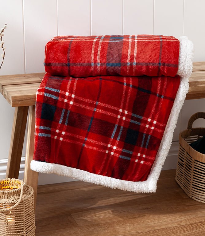 Throws & Wool Throws - Blake Check Fleece Red