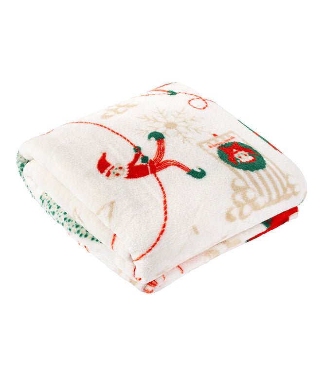 Throws & Wool Throws - Elfie Printed Fleece Cream / Mint