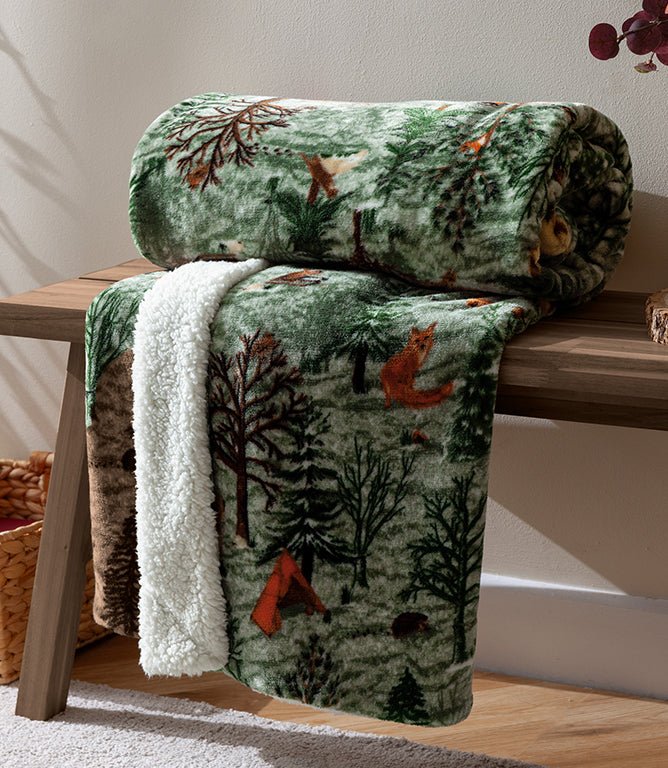 Throws & Wool Throws - Lodge Wood Sherpa Fleece Oak Green