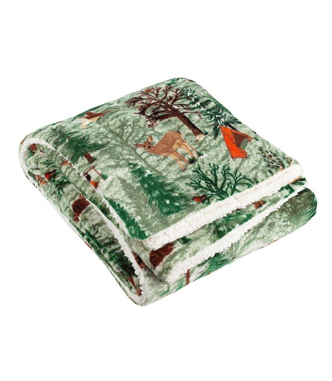 Throws & Wool Throws - Lodge Wood Sherpa Fleece Oak Green