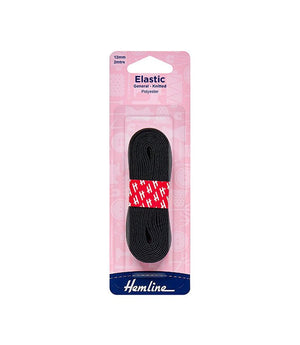 General Purpose Knitted Elastic: 2m x 12mm: Black