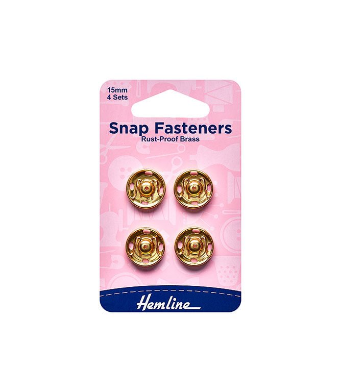 Snap Fasteners Rust Proof Gold Set of 4 - 15mm - Just Fabrics