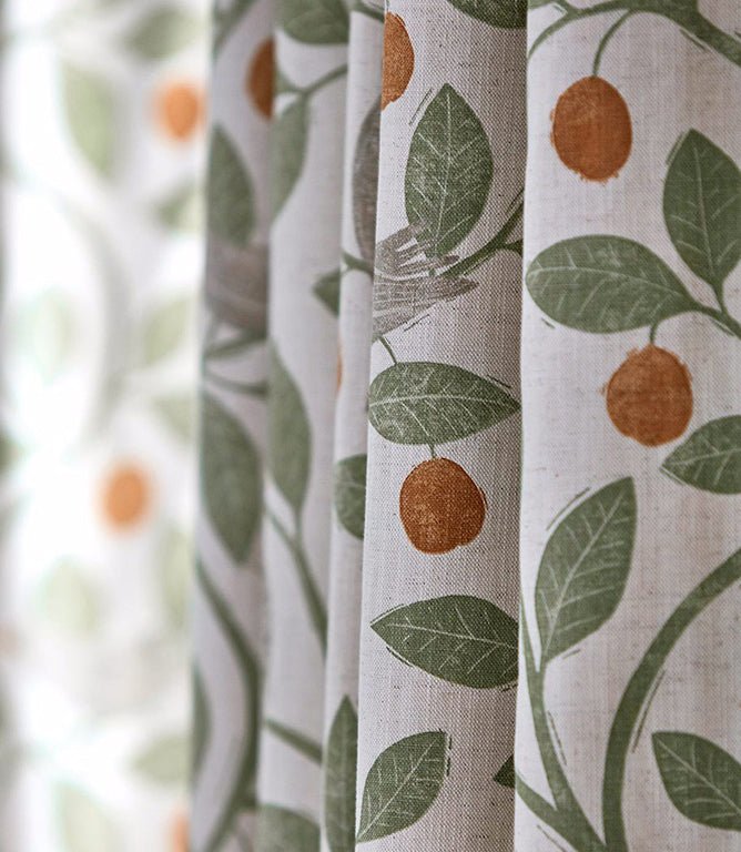 Damson Tree Fabric / Brick / Fennel - Just Fabrics