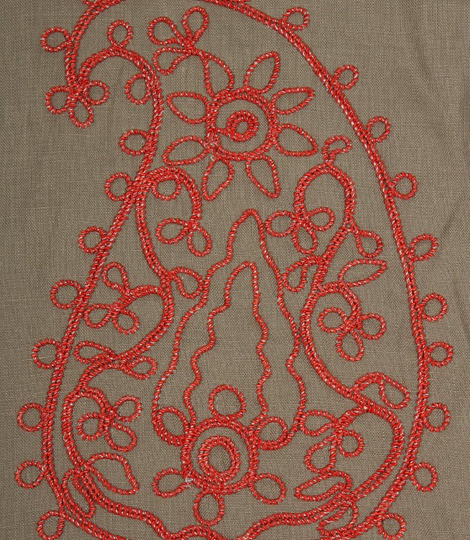 Kashmir Fabric / Linen / Red - Just Fabrics