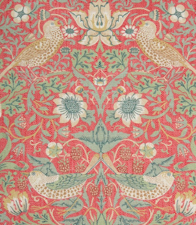 Strawberry Thief Linen Fabric / Crimson - Just Fabrics