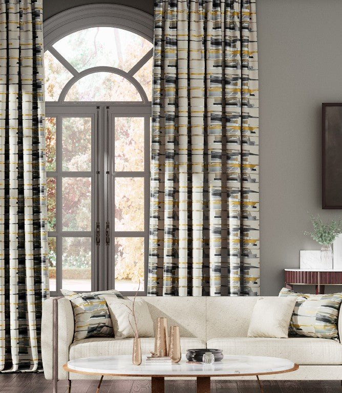 Zeal Fabric / Charcoal / Neutral / Mustard / Onyx - Just Fabrics