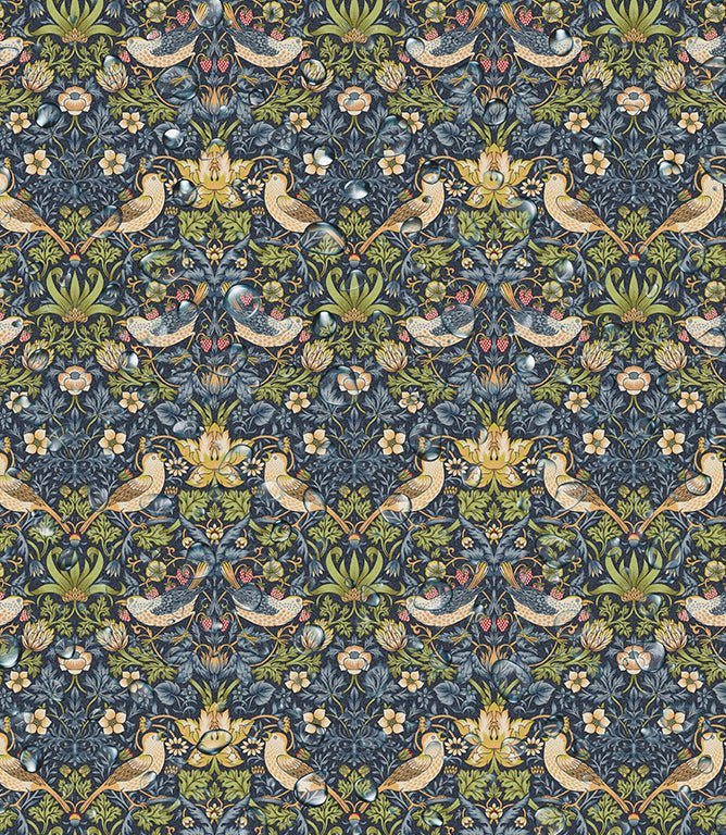 Strawberry Thief Oilcloth Fabric / Navy - Just Fabrics