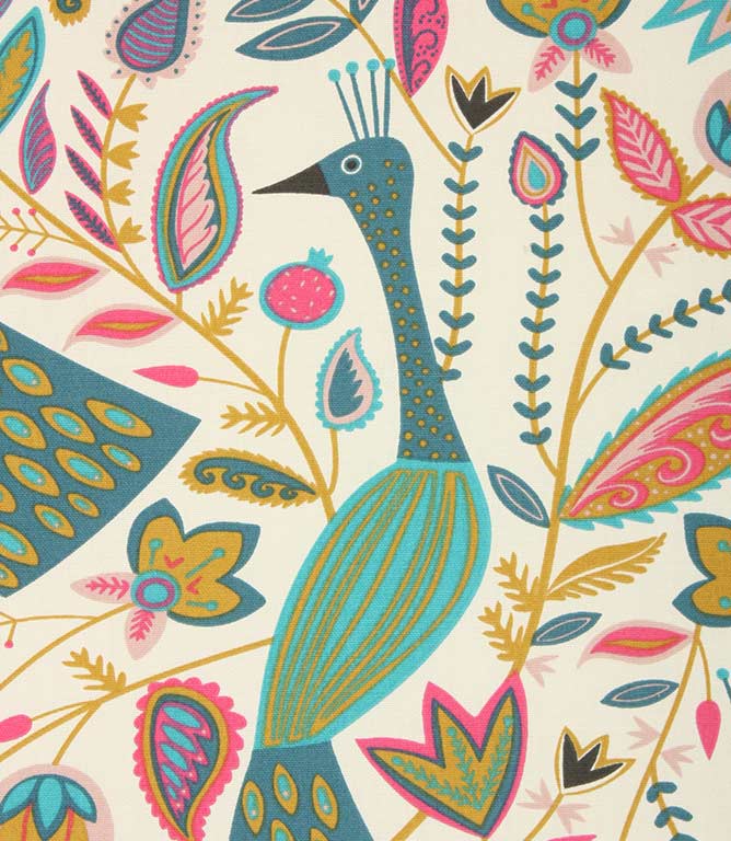 Peafowl Fabric / Teal - Just Fabrics