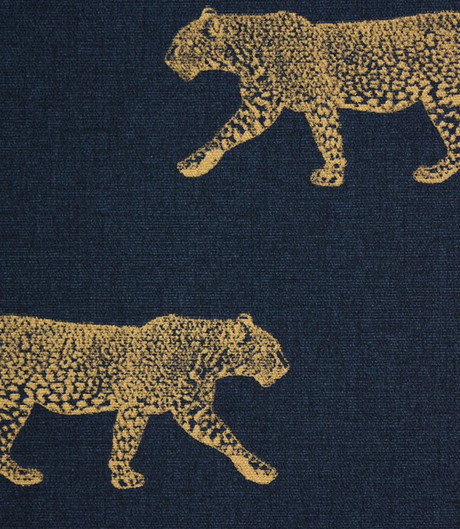 Big Cat Fabric / Indigo / Gold - Just Fabrics